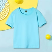 Boys and Girls Summer Shirts Kids Cotton Crew Neck Basic Tees Solid Color Drop Shoulder T Shirts Summer Vacation Comfort Casual Shirts Blue 8Y Camiseta De Para Niños Clearance